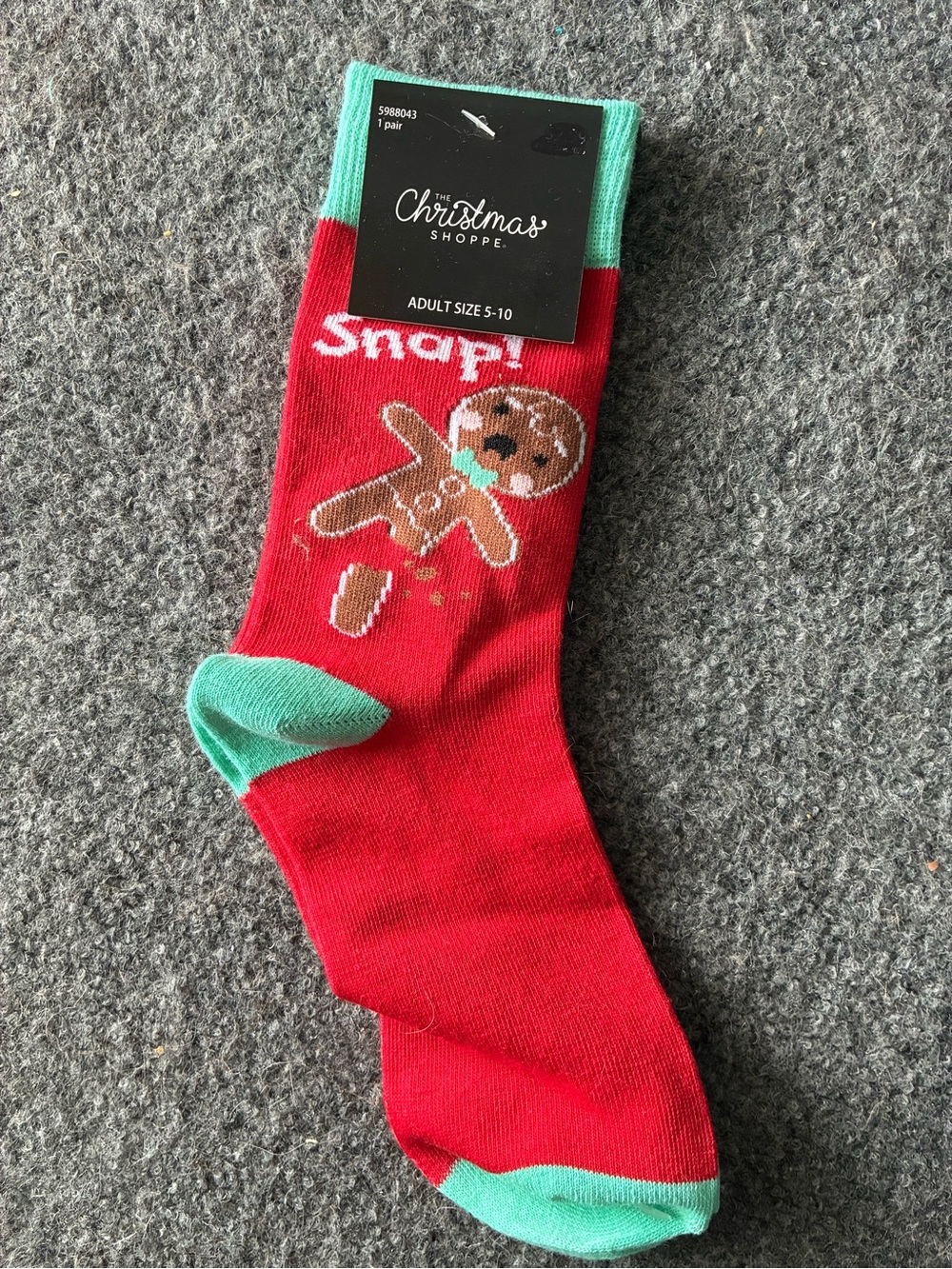 Men's Red Gingerbread Crew Socks with Green Accents